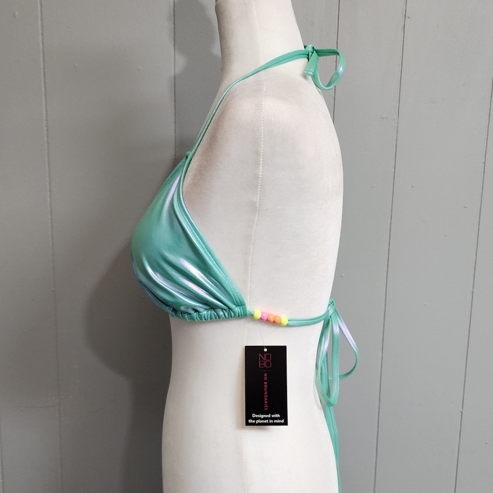 No Boundaries Green Glossy Bakini Top Size L - Picture 4 of 12